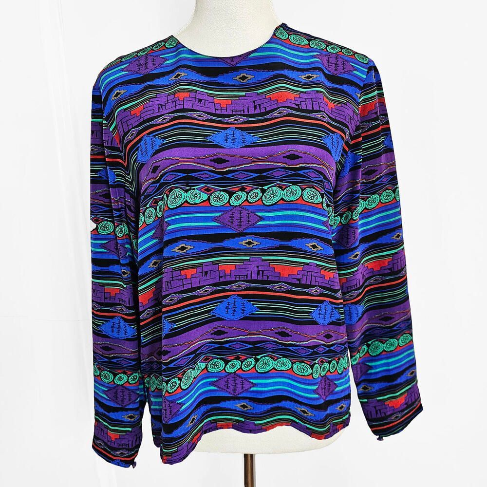 Vintage 90's Abstract Tribal Southwest Print Long Sleeve Top Spenser Jeremy